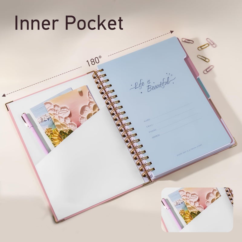 Yoment Hardcover Spiral Notebooks for Work School, B5 Journal Notebook with Tabs Dividers, Multi 5 Subject Notebook College Ruled, 240 Pages Lined Journal for Women, Pink - Image 4