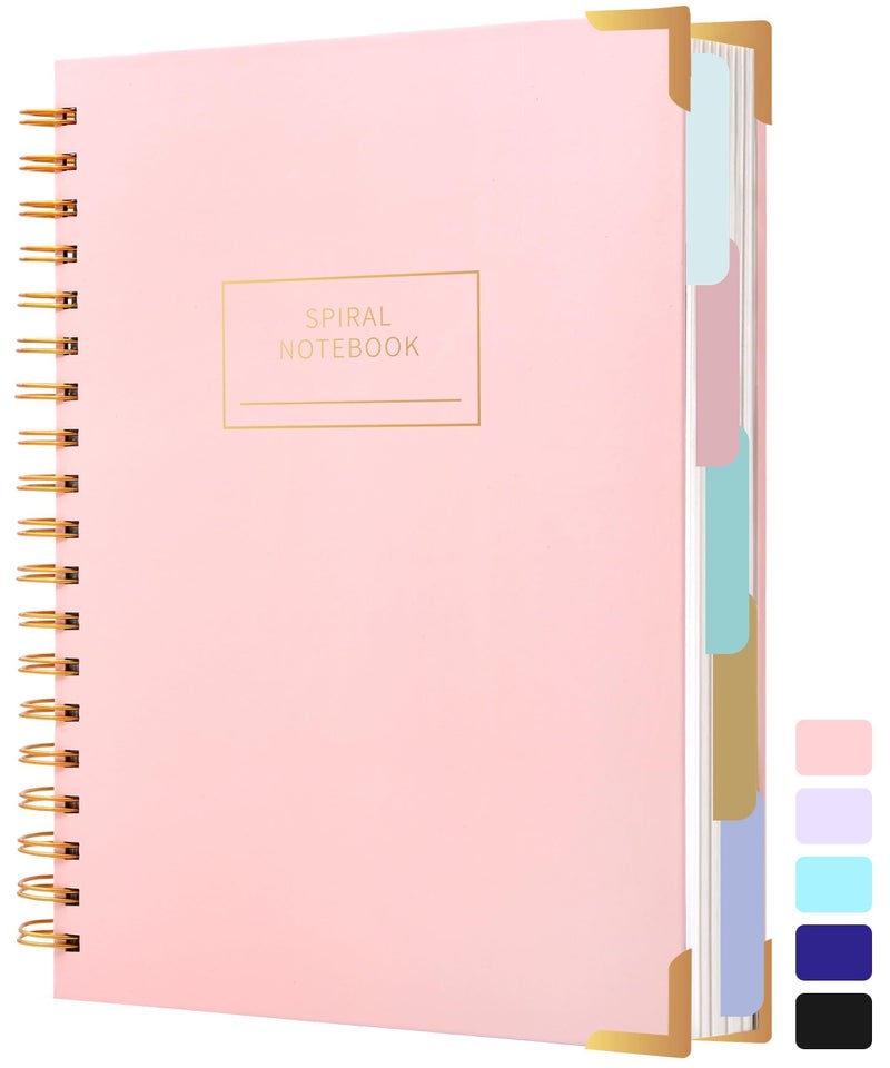 Yoment Hardcover Spiral Notebooks for Work School, B5 Journal Notebook with Tabs Dividers, Multi 5 Subject Notebook College Ruled, 240 Pages Lined Journal for Women, Pink - Image 1