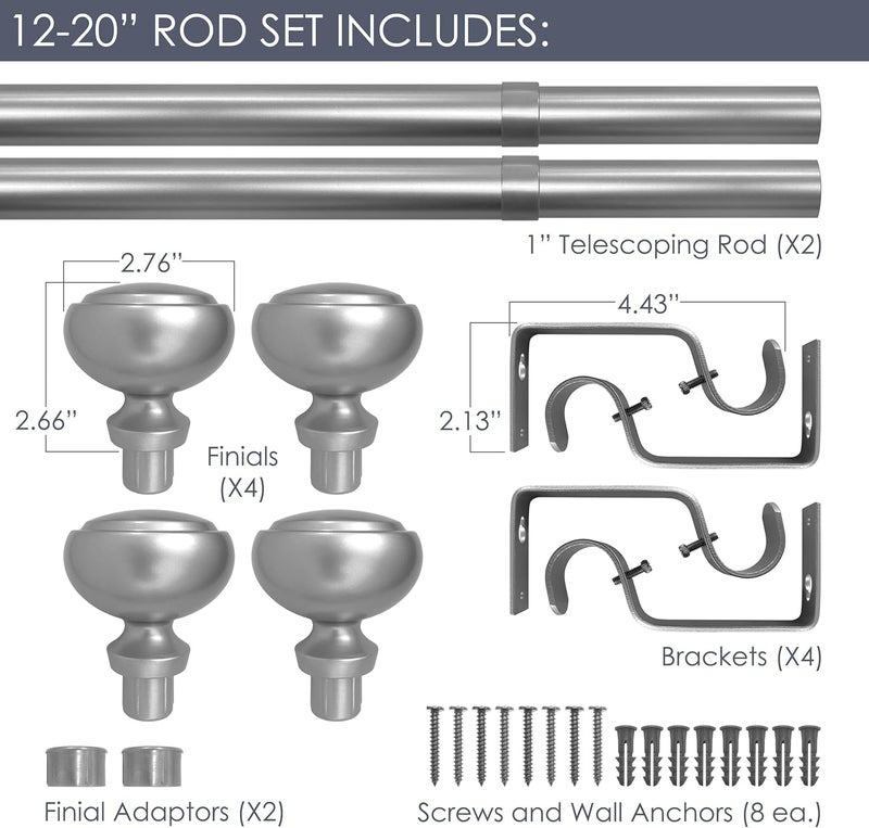 Decopolitan Fairbanks II 1220 Inch Adjustable Side Curtain Rod Set Pair 1 Inch Diameter in Nickel - Image 5