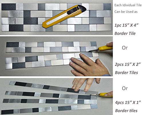 Crystiles Kitchen Countertop Peel and Stick Brushed Metal Tile, 15" X 4" Aluminum Wall Tile Backsplash, Item #61504601, 4-Pack - Image 2