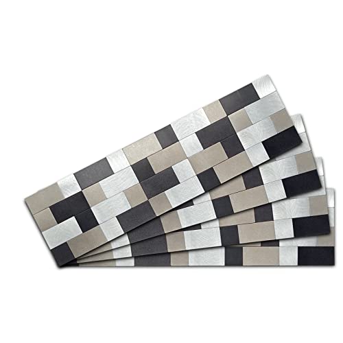 Crystiles Kitchen Countertop Peel and Stick Brushed Metal Tile, 15" X 4" Aluminum Wall Tile Backsplash, Item #61504601, 4-Pack - Image 1