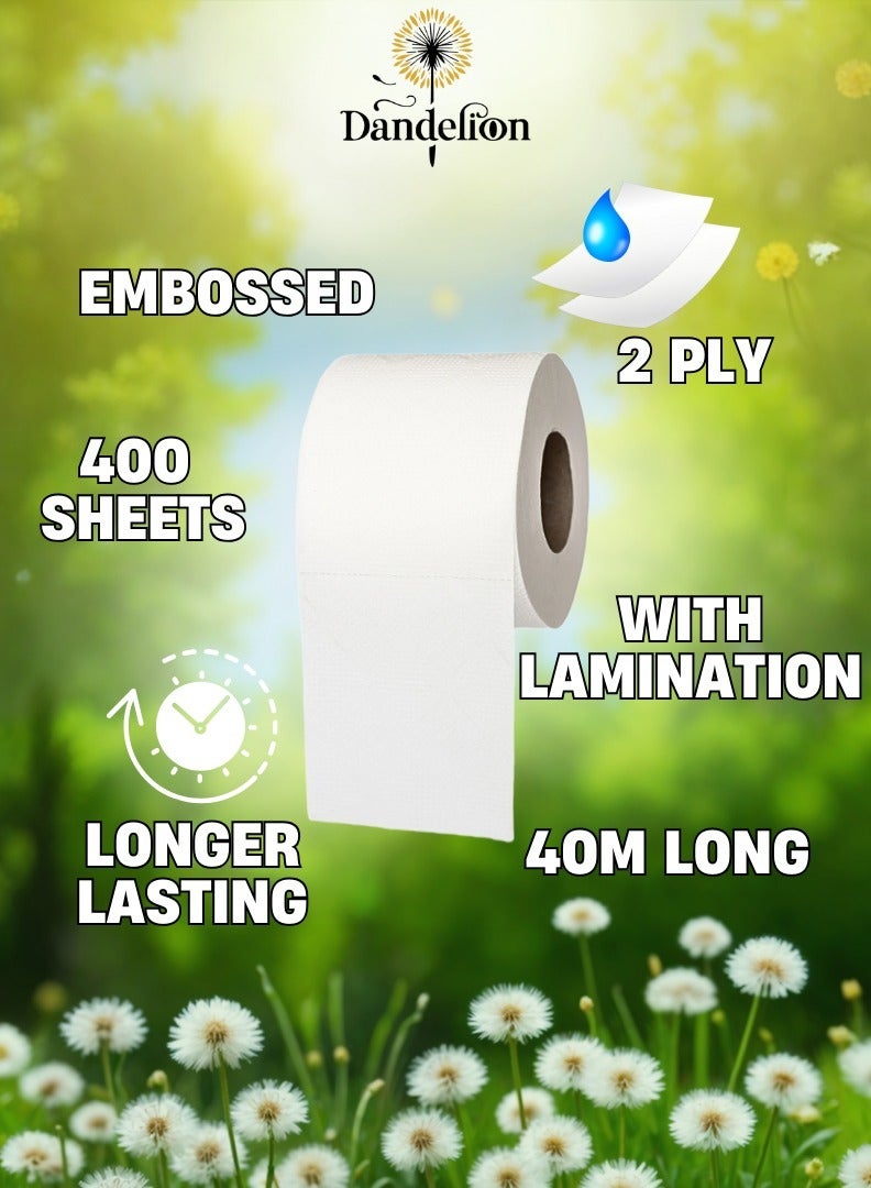 دانديليون ورق تواليت فاخر 2 رقائق، 10 لفات × 400 ورقة - يدوم طويلا - أبيض - Image 3