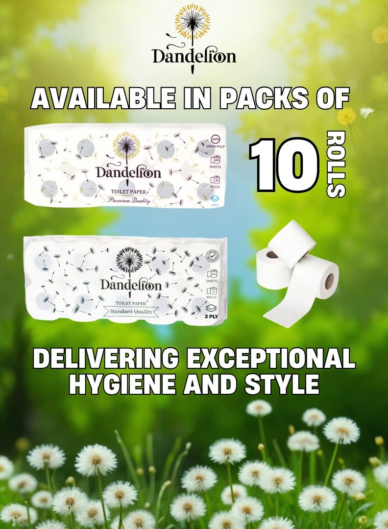 دانديليون ورق تواليت فاخر 2 رقائق، 10 لفات × 400 ورقة - يدوم طويلا - أبيض - Image 5