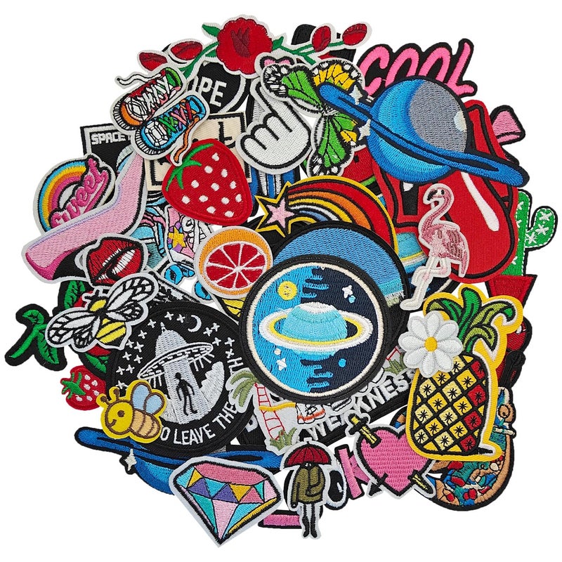 RFpatch 40Pcs Iron on Patches Variety Pack Large Embroidered Applique Iron on Patch for Clothes Hats Jeans Backpacks Etc