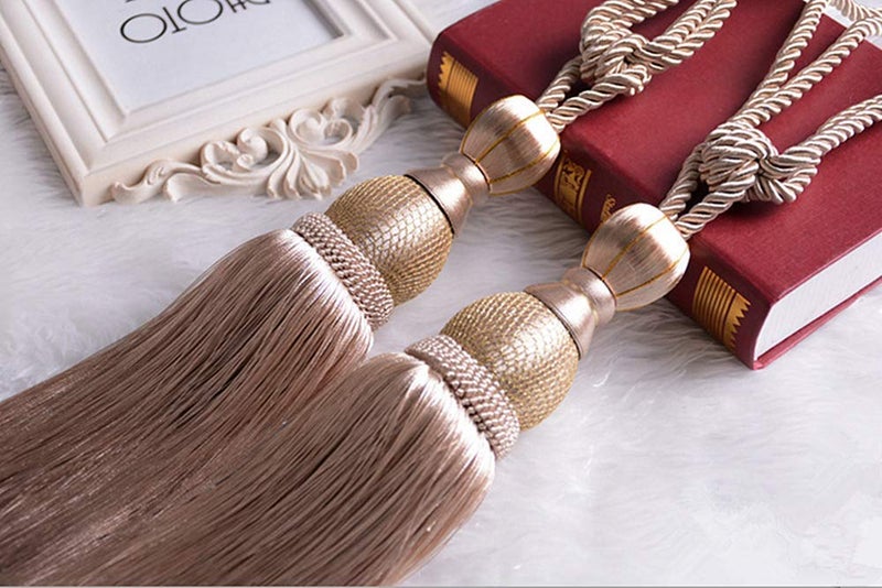 SWTool Selling Wonderful Curtain Holdbacks Curtains Tiebacks Home Decorative Braided Buckle Fastener Accessories Window Drapery Ball Tassels Tiebacks, Set of 2 (Beige Pink) - Image 4