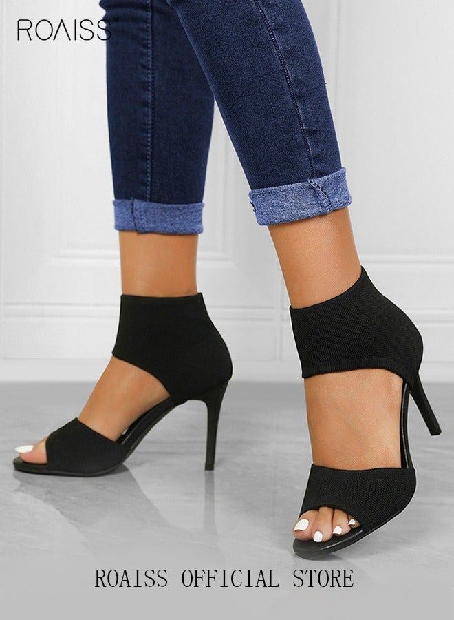 Minimalist Stiletto Heeled Shoes for Women Ankle Strap Sandals Ladies Elegant Peep Toe High Heels Heighting and Slimming Woven Shoe Slimming Solid Color High Heels Black - Image 2