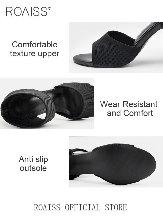 Minimalist Stiletto Heeled Shoes for Women Ankle Strap Sandals Ladies Elegant Peep Toe High Heels Heighting and Slimming Woven Shoe Slimming Solid Color High Heels Black - Image 3