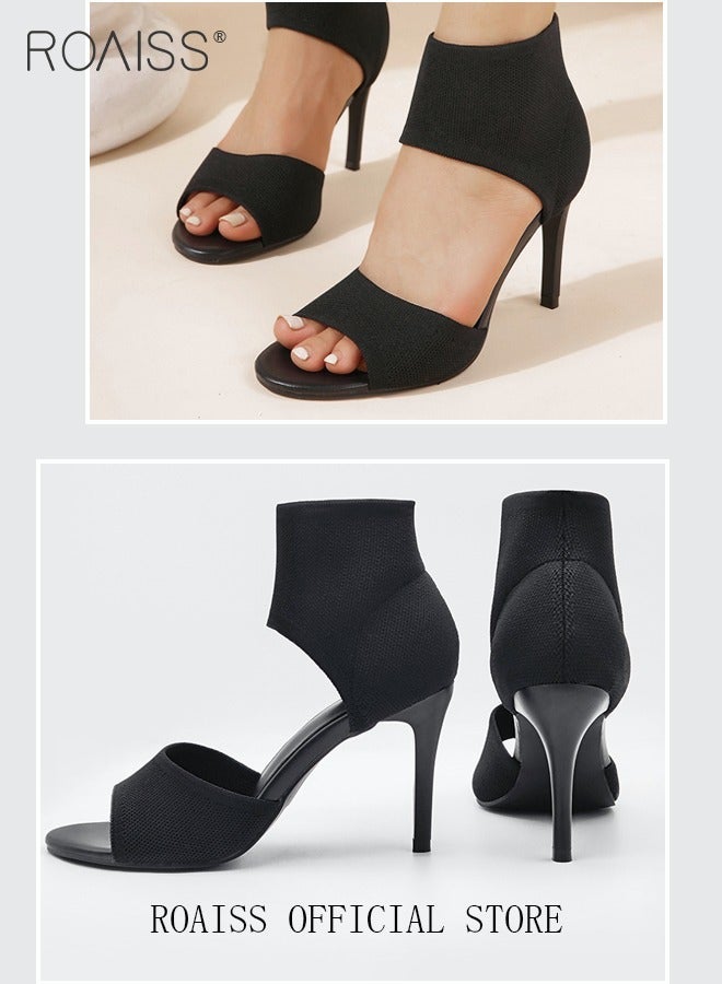 Minimalist Stiletto Heeled Shoes for Women Ankle Strap Sandals Ladies Elegant Peep Toe High Heels Heighting and Slimming Woven Shoe Slimming Solid Color High Heels Black - Image 4