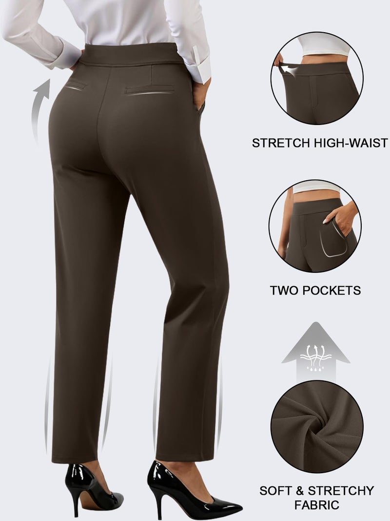 COPYLEAF Ankle Dress Pants Women High Waisted Work Travel Pants with Pockets Stretchy Business Casual Slacks(Brown L) - Image 5