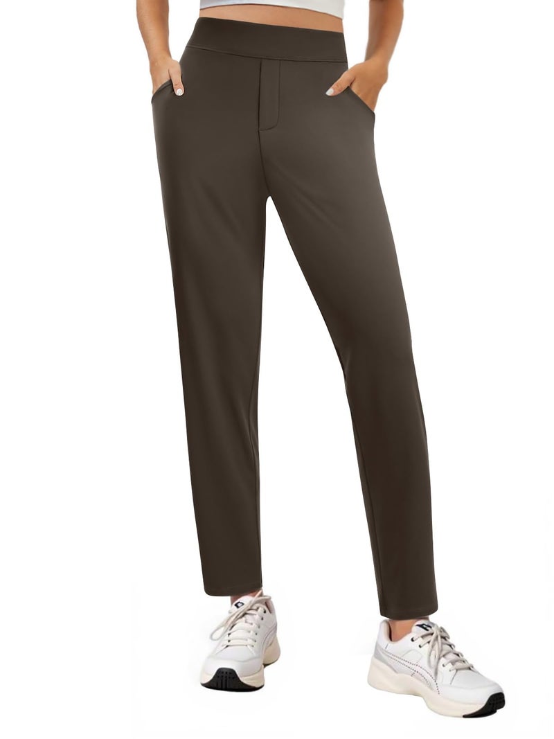 COPYLEAF Ankle Dress Pants Women High Waisted Work Travel Pants with Pockets Stretchy Business Casual Slacks(Brown L) - Image 2