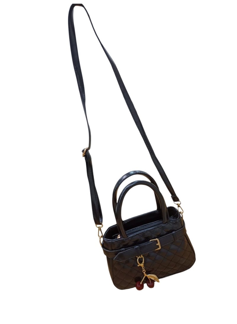 Women’s Shiny PU Leather Crossbody Bag – Stylish Small Single Pocket Shoulder Bag with Cherry Keychain - Image 5