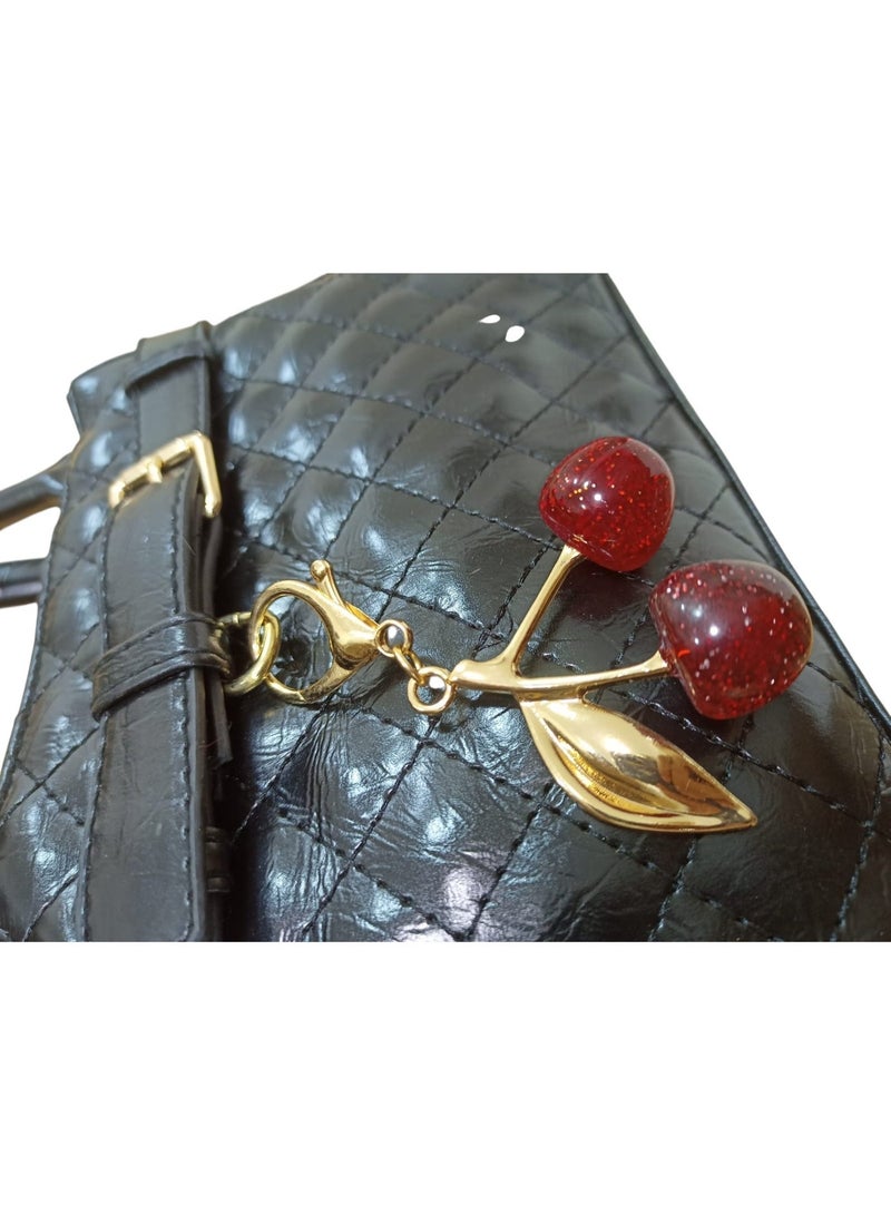 Women’s Shiny PU Leather Crossbody Bag – Stylish Small Single Pocket Shoulder Bag with Cherry Keychain - Image 4
