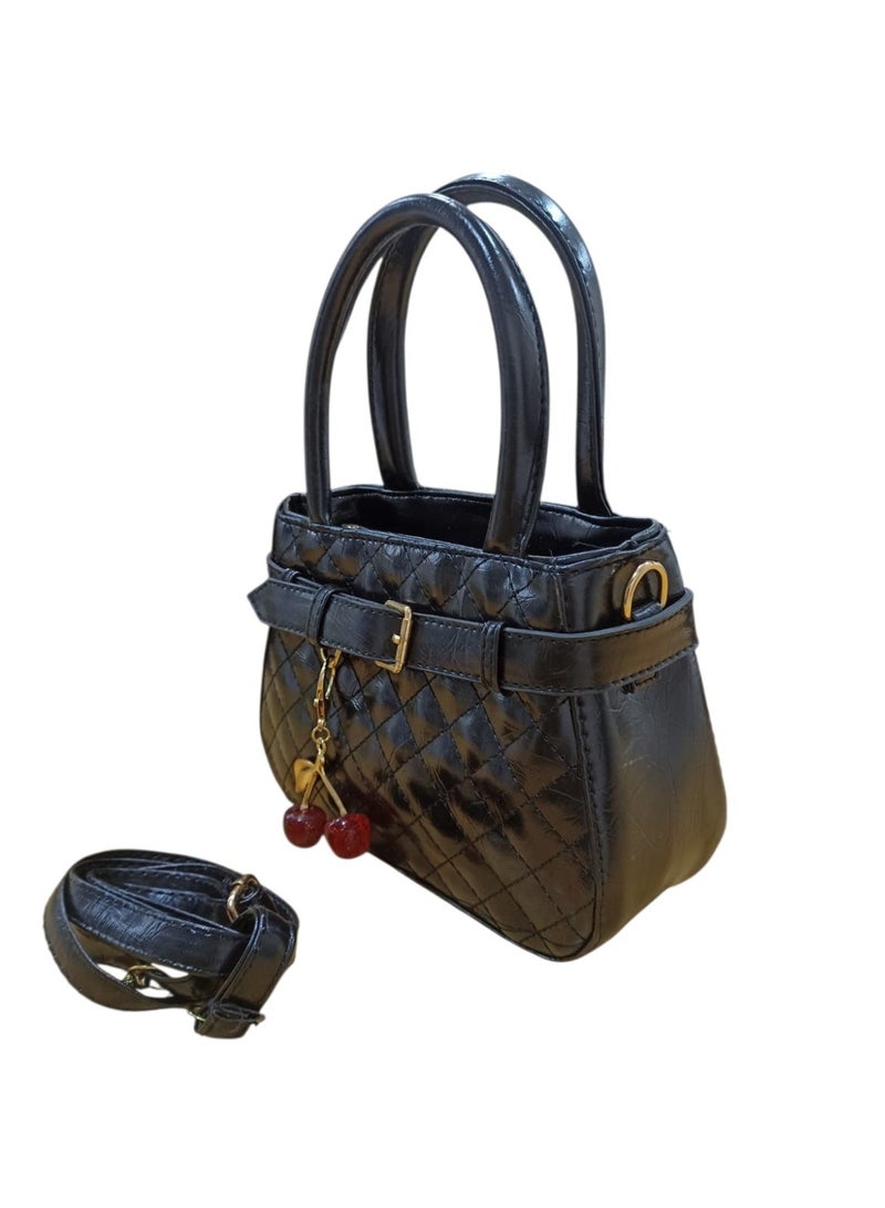 Women’s Shiny PU Leather Crossbody Bag – Stylish Small Single Pocket Shoulder Bag with Cherry Keychain - Image 3