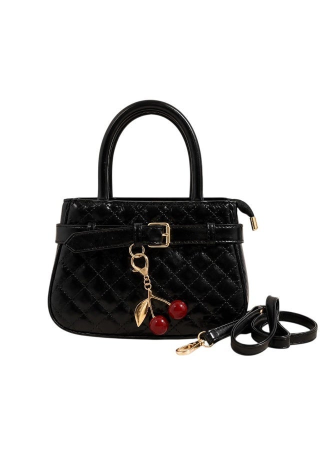 Women’s Shiny PU Leather Crossbody Bag – Stylish Small Single Pocket Shoulder Bag with Cherry Keychain - Image 1