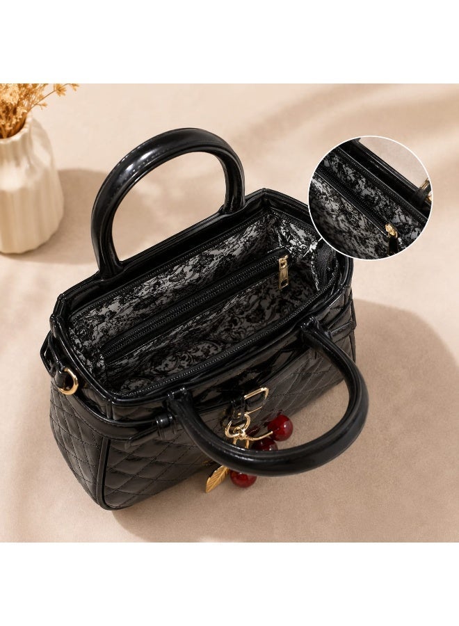 Women’s Shiny PU Leather Crossbody Bag – Stylish Small Single Pocket Shoulder Bag with Cherry Keychain - Image 2