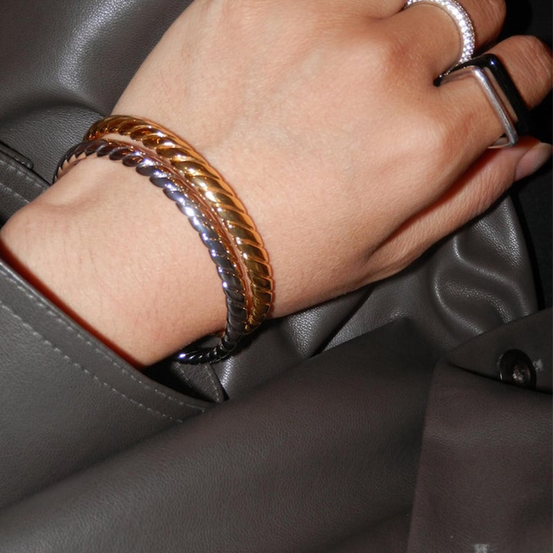 17IF 4 Pcs Gold Bracelet for Women, Dainty Sparkle Full Diamond Chunky Trendy Simple Bangle Hand Cuff Set Jewelry Black Aesthetic Star Charm Stack Accessories Adjustable Wrist Chain - Image 5