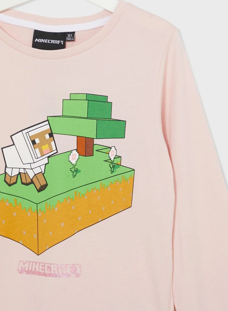 MINECRAFT Minecraft Girls  Printed Long Sleeve T-Shirt