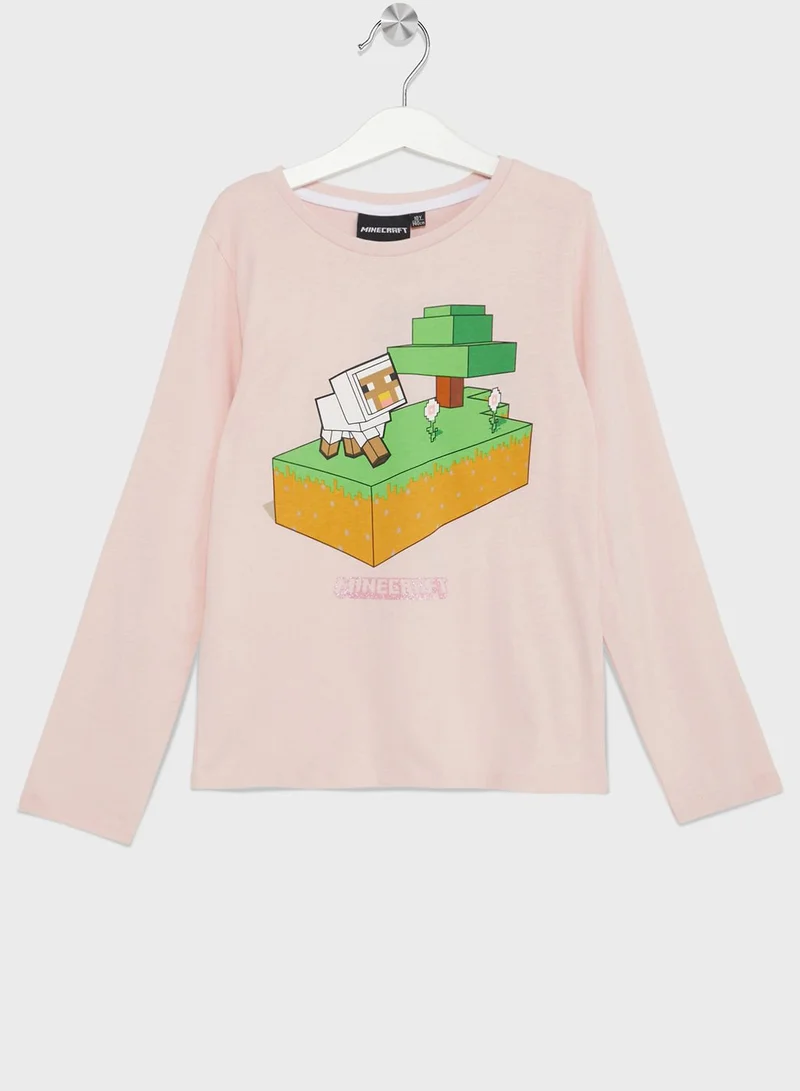 MINECRAFT Minecraft Girls  Printed Long Sleeve T-Shirt