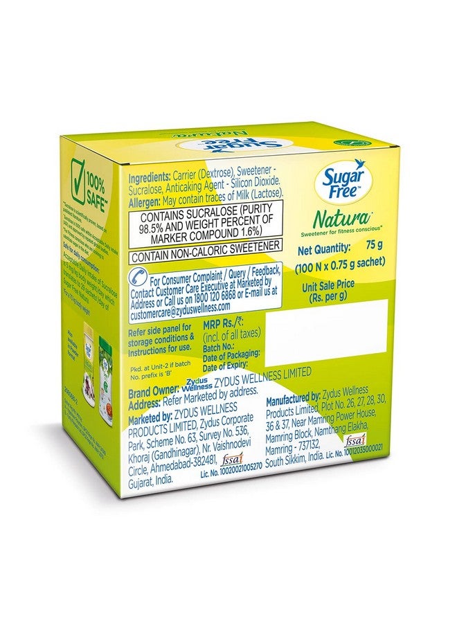 Sugar Free Sugar Free Natura, 100 Sachet | Equivalent to Sweetness from 1Kg Sugar |100% Safe| Scientifically Proven & Tested|Sweet like Sugar but with zero calories| 75 g  - Image 2