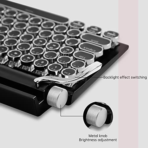 Adventurers Typewriter Style Retro Mechanical Keyboard LED Backlight 83 Keys Bluetooth 5.0 Blue Axis, Suitable Desktop Computers/Laptops Mac/Mobile Punk Keys, Black, 12.8 x 6.6 x 1.6 inches - Image 3
