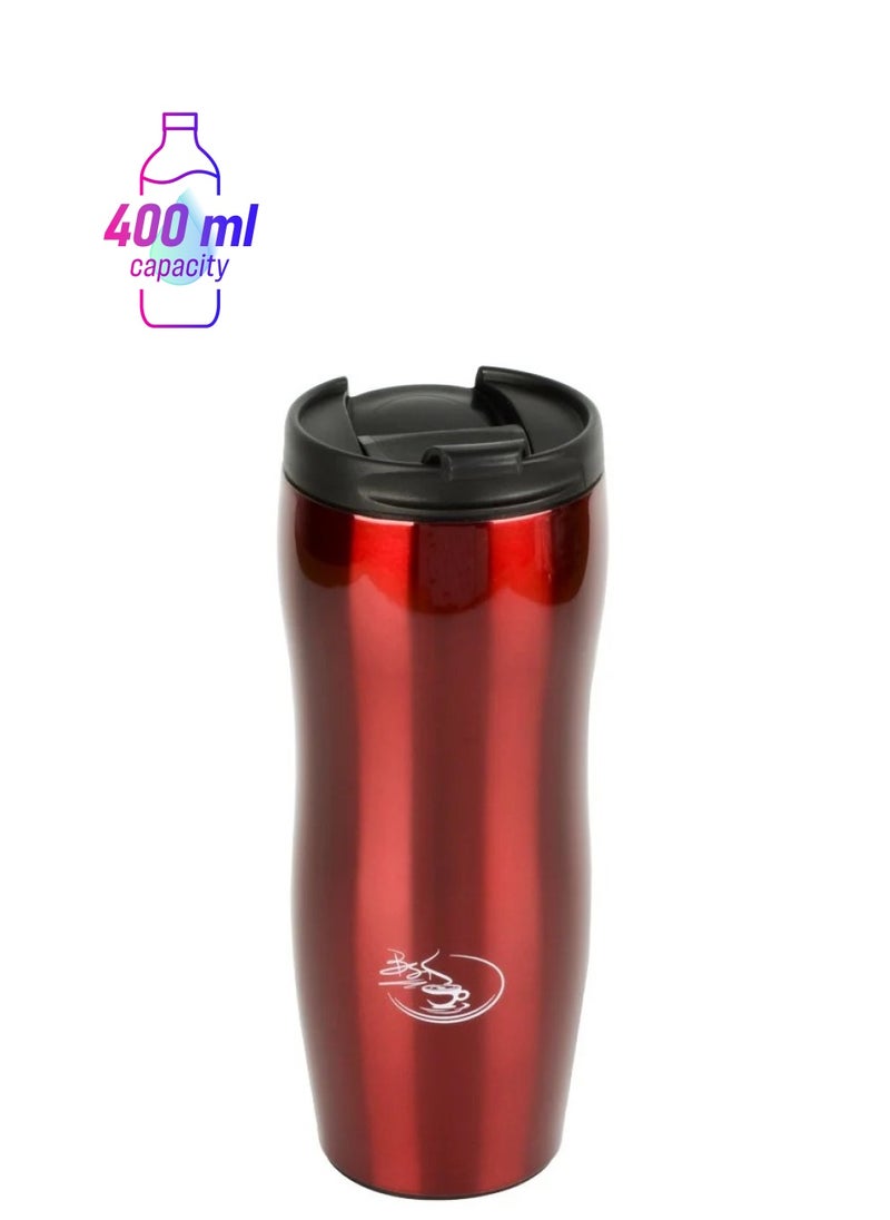 BASURRAH Travel and On-The-Go Thermos Mug - Bright Red, with Leak-Proof Lid, Perfect for Hot and Cold Drinks  - Image 1