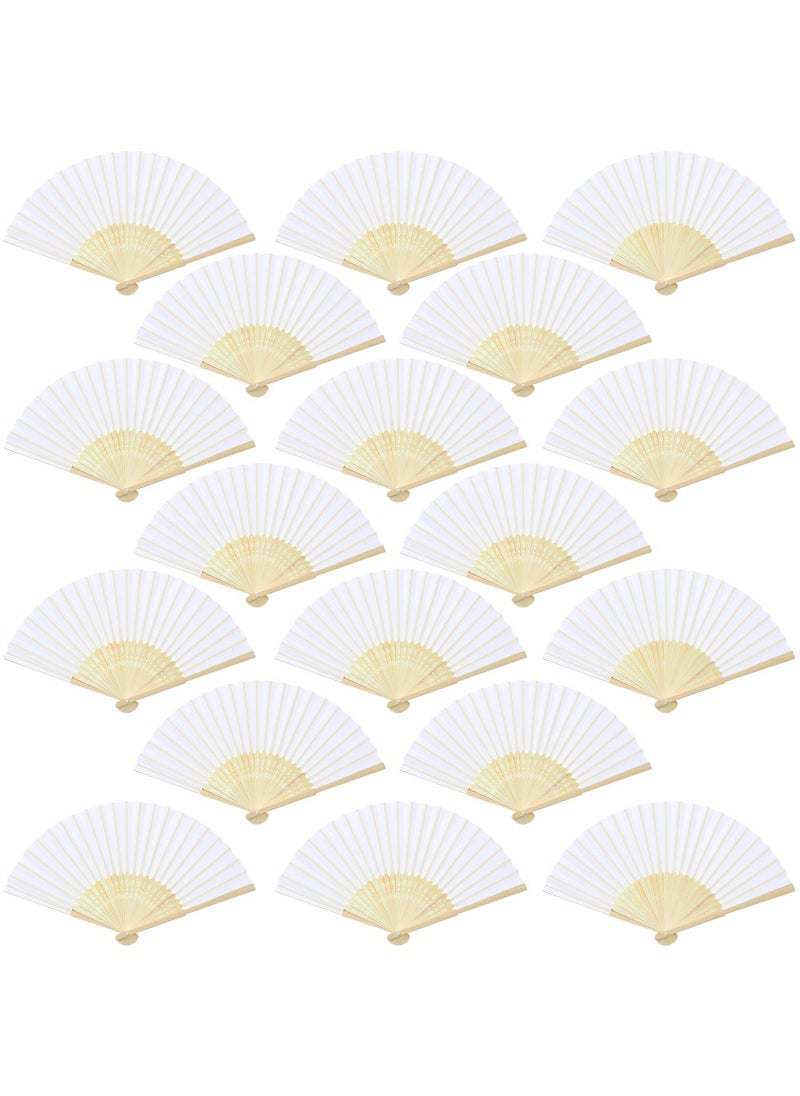 Aneco Aneco 18 Pieces White Handheld Fans Cloth Fans Bamboo Folding Fans for Wedding Decoration Church Wedding Gifts Party Favors DIY Decoration 