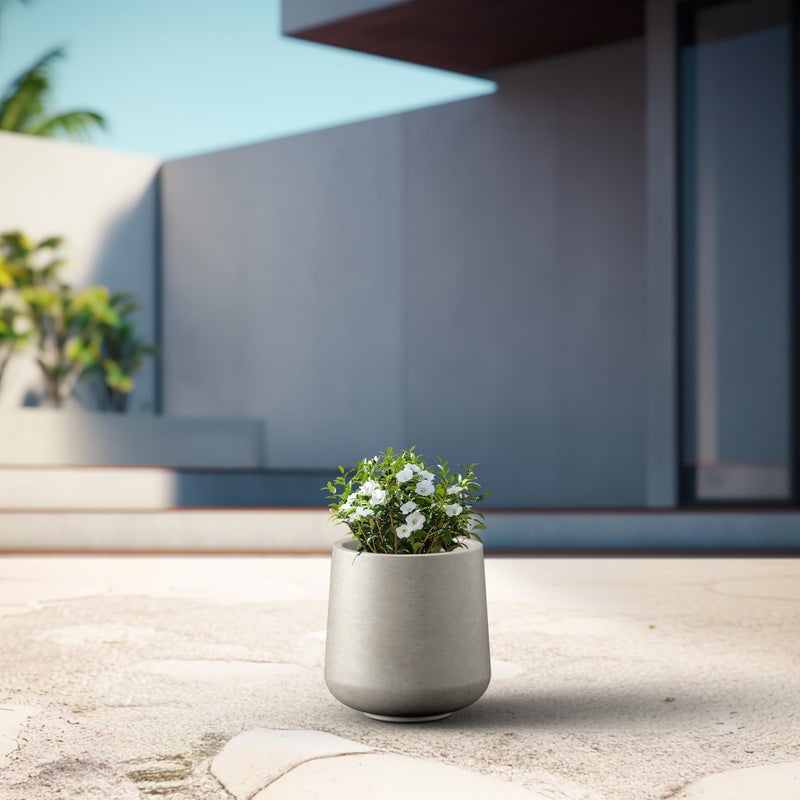 Kante 11.6" Dia Round Concrete Planter, Outdoor Indoor Large Plant Pots Containers with Drainage Hole and Rubber Plug for Home Garden Patio, Weathered Concrete - Image 3