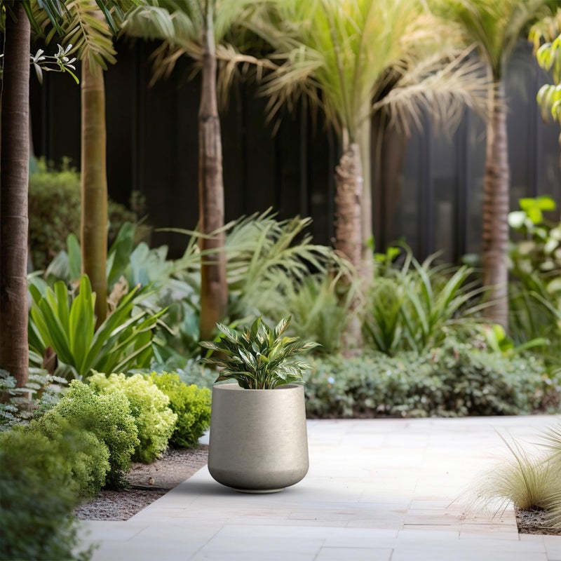 Kante 11.6" Dia Round Concrete Planter, Outdoor Indoor Large Plant Pots Containers with Drainage Hole and Rubber Plug for Home Garden Patio, Weathered Concrete - Image 4
