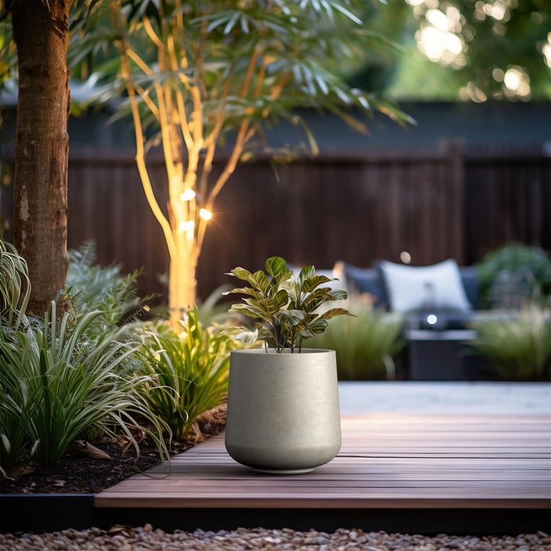 Kante 11.6" Dia Round Concrete Planter, Outdoor Indoor Large Plant Pots Containers with Drainage Hole and Rubber Plug for Home Garden Patio, Weathered Concrete - Image 5