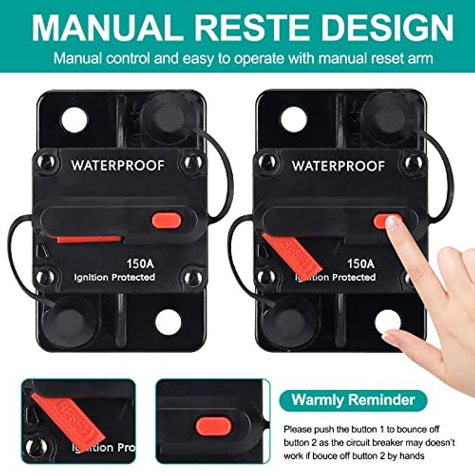 N.C 150 Amp Waterproof Circuit Breaker,with Manual Reset,12V-48V DC, for Car Marine Trolling Motors Boat ATV Manual Power Protect for Audio System Fuse - Image 3