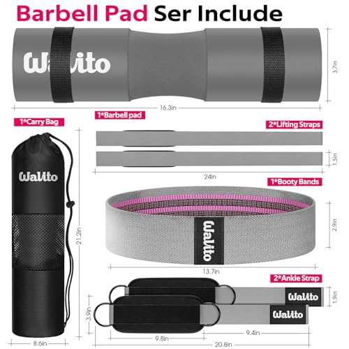 WALITO 8Pcs Barbell Pad Set for Hip Thrust - Squat Pad,Gym Accessories for Women with Bar Bad,Bench Press, with Gym Ankle Straps,Resistance Bands for Working Out,Lifting Strap,Carry Bag - Image 2