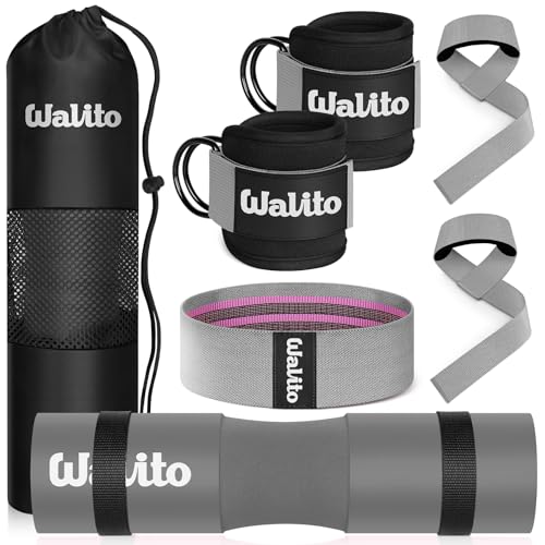 WALITO 8Pcs Barbell Pad Set for Hip Thrust - Squat Pad,Gym Accessories for Women with Bar Bad,Bench Press, with Gym Ankle Straps,Resistance Bands for Working Out,Lifting Strap,Carry Bag - Image 1