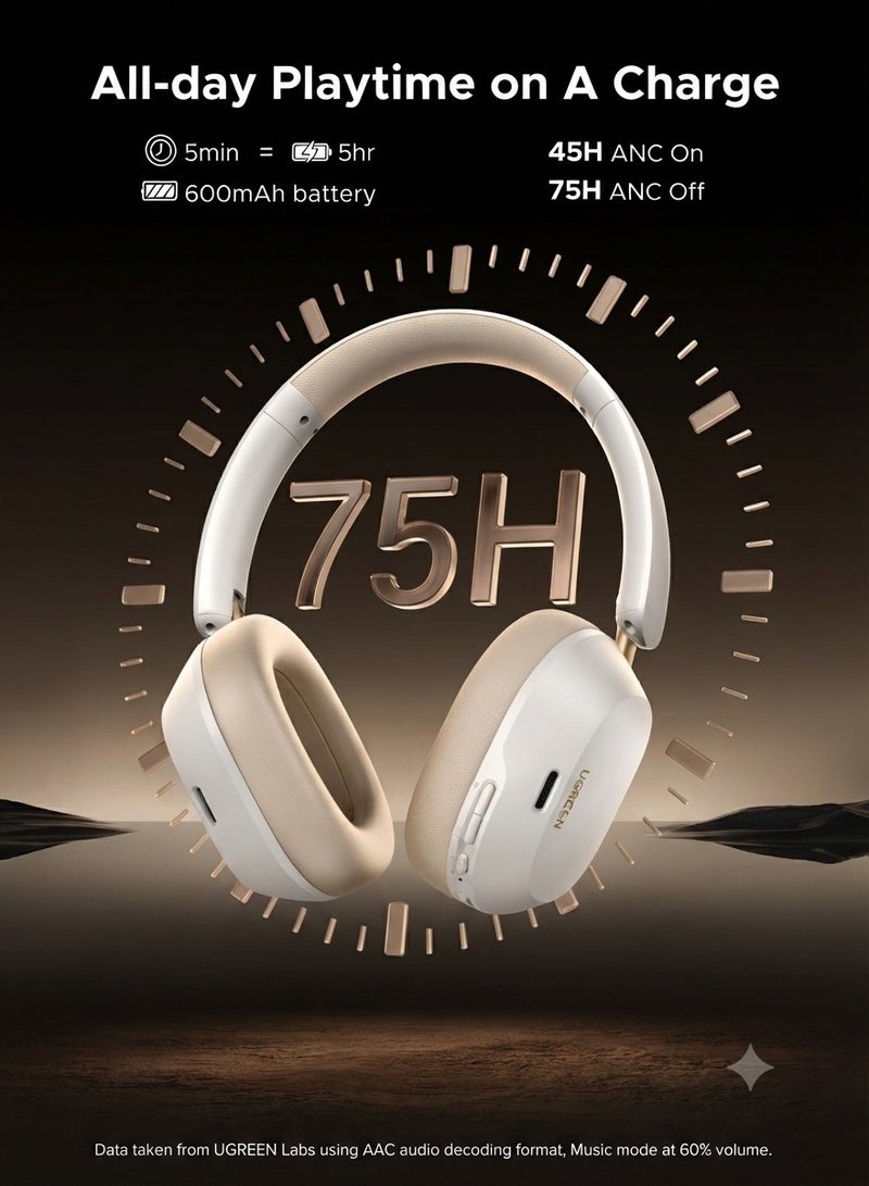 يو جرين سماعات رأس لاسلكية بلوتوث Hitune Max 5C، سماعات رأس فوق الأذن بخاصية إلغاء الضوضاء التكيفية، صوت عالي الدقة، وقت تشغيل يصل إلى 75 ساعة، بلوتوث 5.4، سماعة رأس قابلة للطي والسحب، متوافقة مع سلسلة iPhone 17/16 وGalaxy S26 S25 Ultra لمشاهدة مباريات FIFA 600 mAh - Image 5