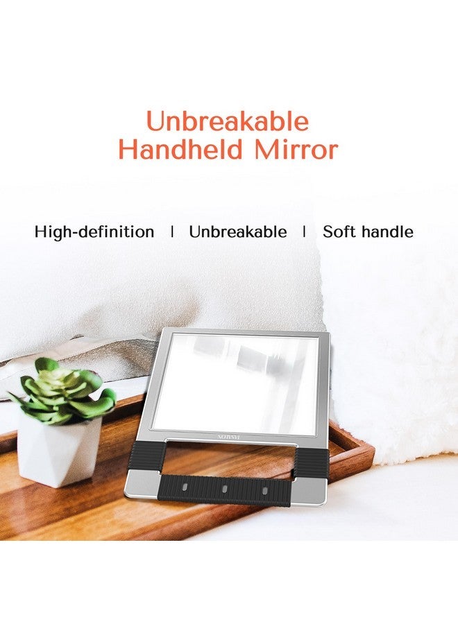 TASALON Unbreakable Hand Mirror, Silver, Rectangular, Tabletop Mount, Abs Frame, Handheld Mirror For Barber, Salon, Makeup, Shower  - Image 3