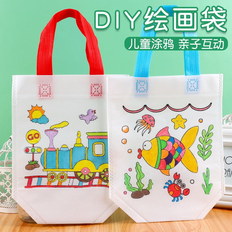 Non-Woven Graffiti Bag Diy Garbage Classification Bag Kidsren'S Hand-Painted Production Coloring Painting Handbag Material - Image 2