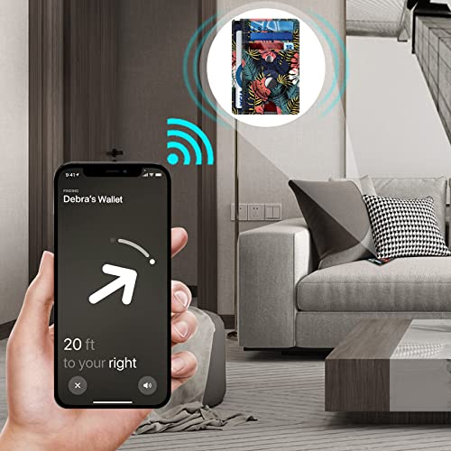 SITHON Slim Minimalist Front Pocket Wallet with Built-in Case Holder Compatible with Airtag, RFID Blocking Credit Card Holder with ID Window Wallet Case Cases for Men Women, Leaves - Image 3