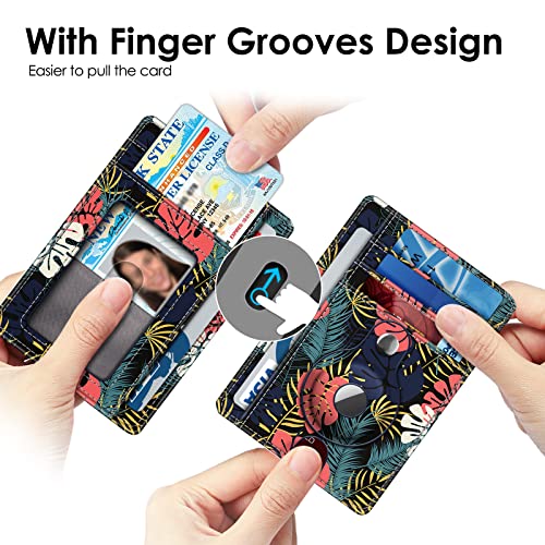 SITHON Slim Minimalist Front Pocket Wallet with Built-in Case Holder Compatible with Airtag, RFID Blocking Credit Card Holder with ID Window Wallet Case Cases for Men Women, Leaves - Image 4