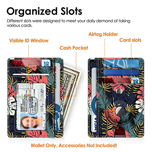 SITHON Slim Minimalist Front Pocket Wallet with Built-in Case Holder Compatible with Airtag, RFID Blocking Credit Card Holder with ID Window Wallet Case Cases for Men Women, Leaves - Image 2