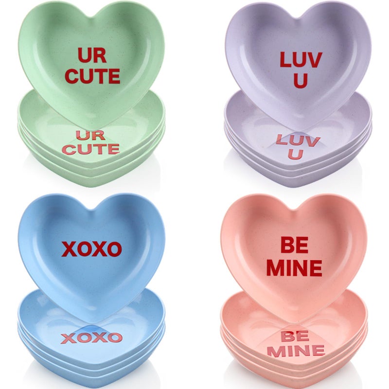 FoldTier 12pcs Valentine's Day Plastic Plates Heart Conversation Plates Decorative Tableware Set 7.5 Inch Sweetheart Gifts Valentine Day Dinnerware for Anniversary Wedding Party Supplies - Image 1