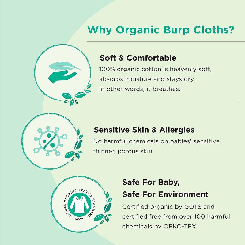 KiddyStar 5-Pack Organic Cotton Burp Cloths â€“ Large, Ultra-Soft 3-Layer Towels for Burping, Shoulder & Hand Use, Highly Absorbent - Image 4