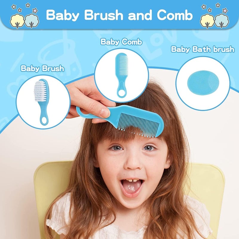 MUMMAMIA Baby Comb & Hair-Brush with Soft Silicone Cradle Cap Brush - Comes in a Travel Case (Blue) - Image 5