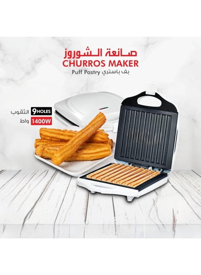Tradeo Electric Churros Maker 1400W, 9-Hole Non-Stick Puff Pastry Machine, Compact Snack Maker - White - Image 2