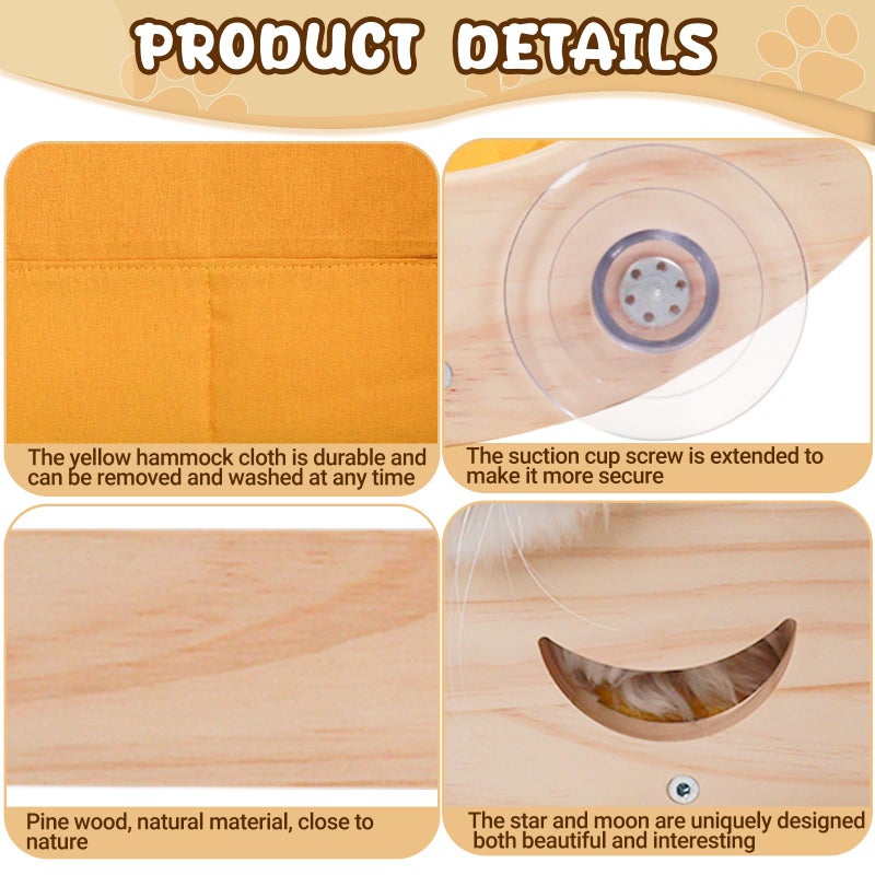 DITOSH Cat Hammock Moon Bed Window Mounted Hammock Strong Suction Cup Shelves and Perches Solid Wood Furniture Platforms Beds Hanging for Cats and Kitty Easy Installation Single Moon - Image 5