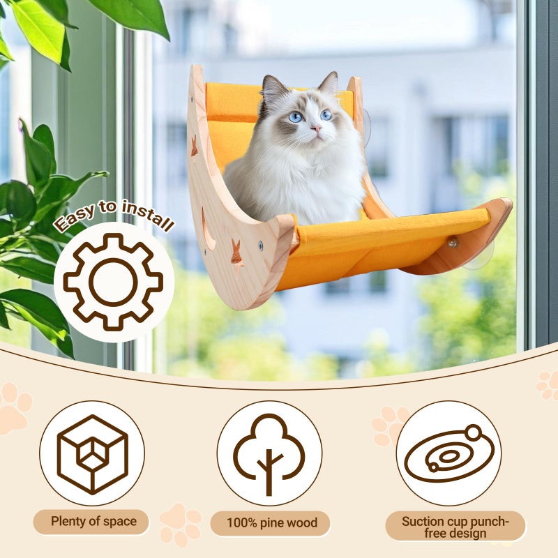 DITOSH Cat Hammock Moon Bed Window Mounted Hammock Strong Suction Cup Shelves and Perches Solid Wood Furniture Platforms Beds Hanging for Cats and Kitty Easy Installation Single Moon - Image 3