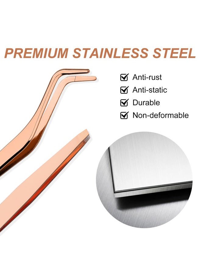 FADVAN Lash Applicator Tool 2 Pcs Lash Tweezers Stainless Steel Cluster Lash Tweezers Curved With Eyebrow Tweezers For Women DIY Eyelash Extensions Applicator Set for False Eyelash Tweezers (Gold) - Image 4