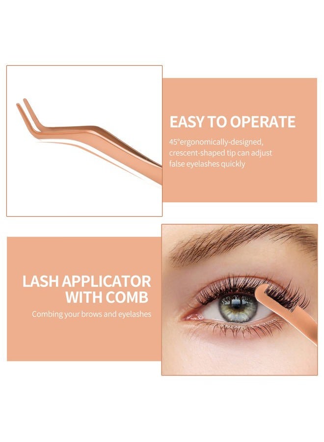 FADVAN Lash Applicator Tool 2 Pcs Lash Tweezers Stainless Steel Cluster Lash Tweezers Curved With Eyebrow Tweezers For Women DIY Eyelash Extensions Applicator Set for False Eyelash Tweezers (Gold) - Image 2