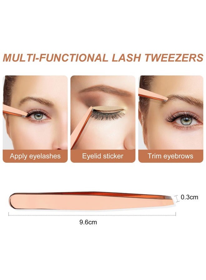 FADVAN Lash Applicator Tool 2 Pcs Lash Tweezers Stainless Steel Cluster Lash Tweezers Curved With Eyebrow Tweezers For Women DIY Eyelash Extensions Applicator Set for False Eyelash Tweezers (Gold) - Image 5