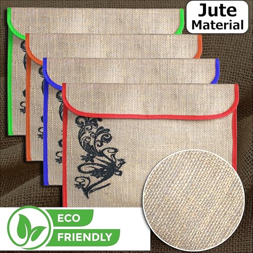 Shuban Pack of 4 Eco-Friendly Jute Bag File Folder for Certificates, Important Documents,Office Legal Size Documents for Meetings, Business Events, Conference (Style-3, Mix Color) - Image 3