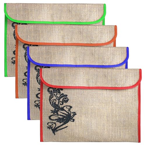 Shuban Pack of 4 Eco-Friendly Jute Bag File Folder for Certificates, Important Documents,Office Legal Size Documents for Meetings, Business Events, Conference (Style-3, Mix Color) - Image 1