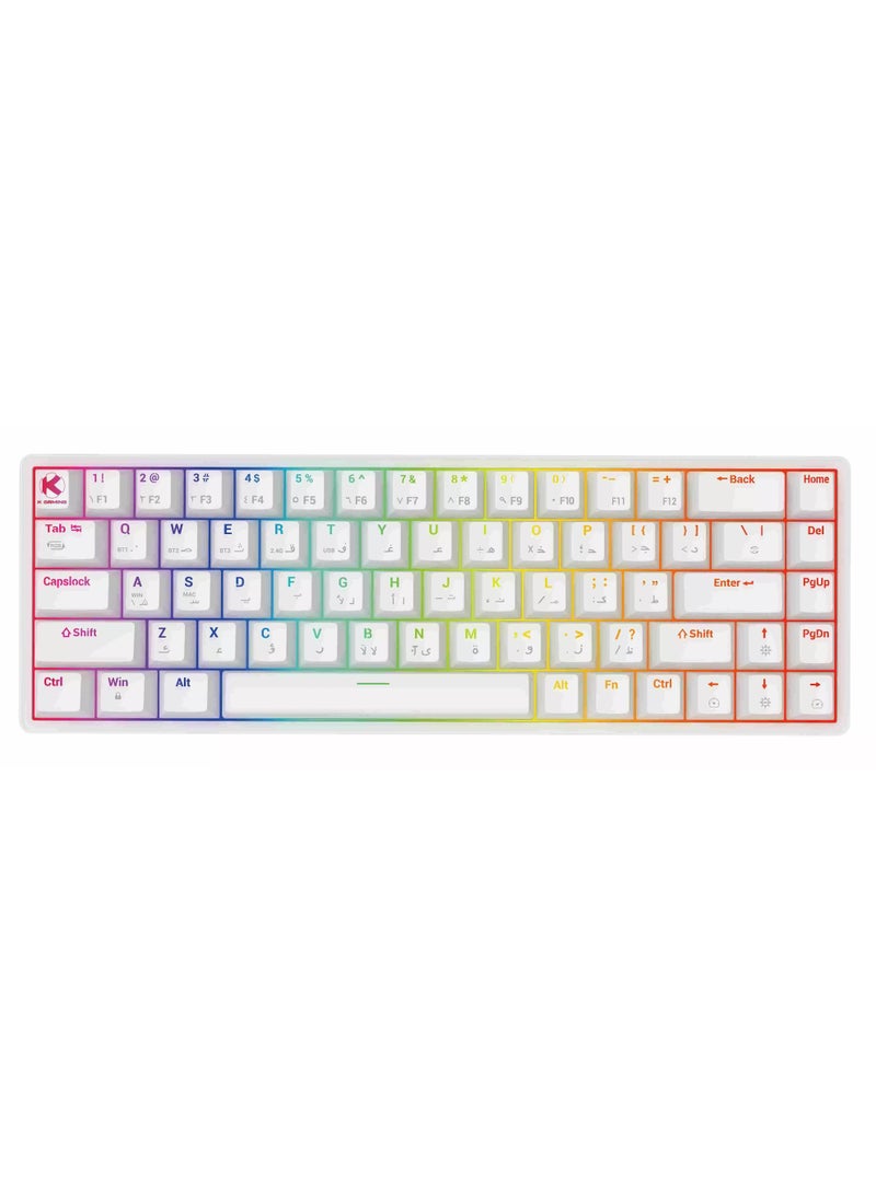 k Gaming KGaming Whitecore Wireless Mechanical Gaming Keyboard, Triple Mode (Bluetooth/2.4Ghz/Wired), Hot-Swappable Blue Clicky Switches, RGB Backlit - Image 1